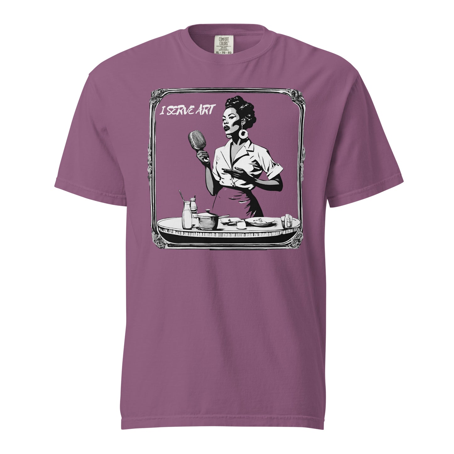 I Serve Art Waitress/Mic Heavyweight Unisex Dark T-Shirt - Silver