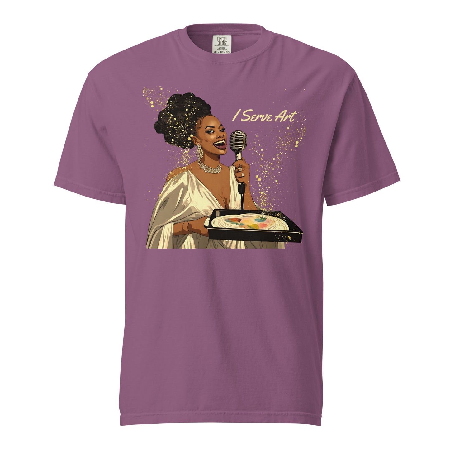 I Serve Art Golden Goddess Heavyweight Unisex Dark Colored T-Shirt