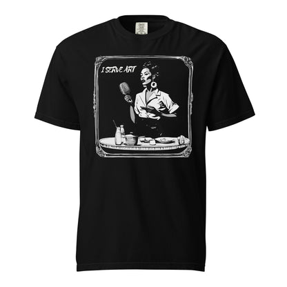 I Serve Art Waitress/Mic Heavyweight Unisex Dark T-Shirt - Silver