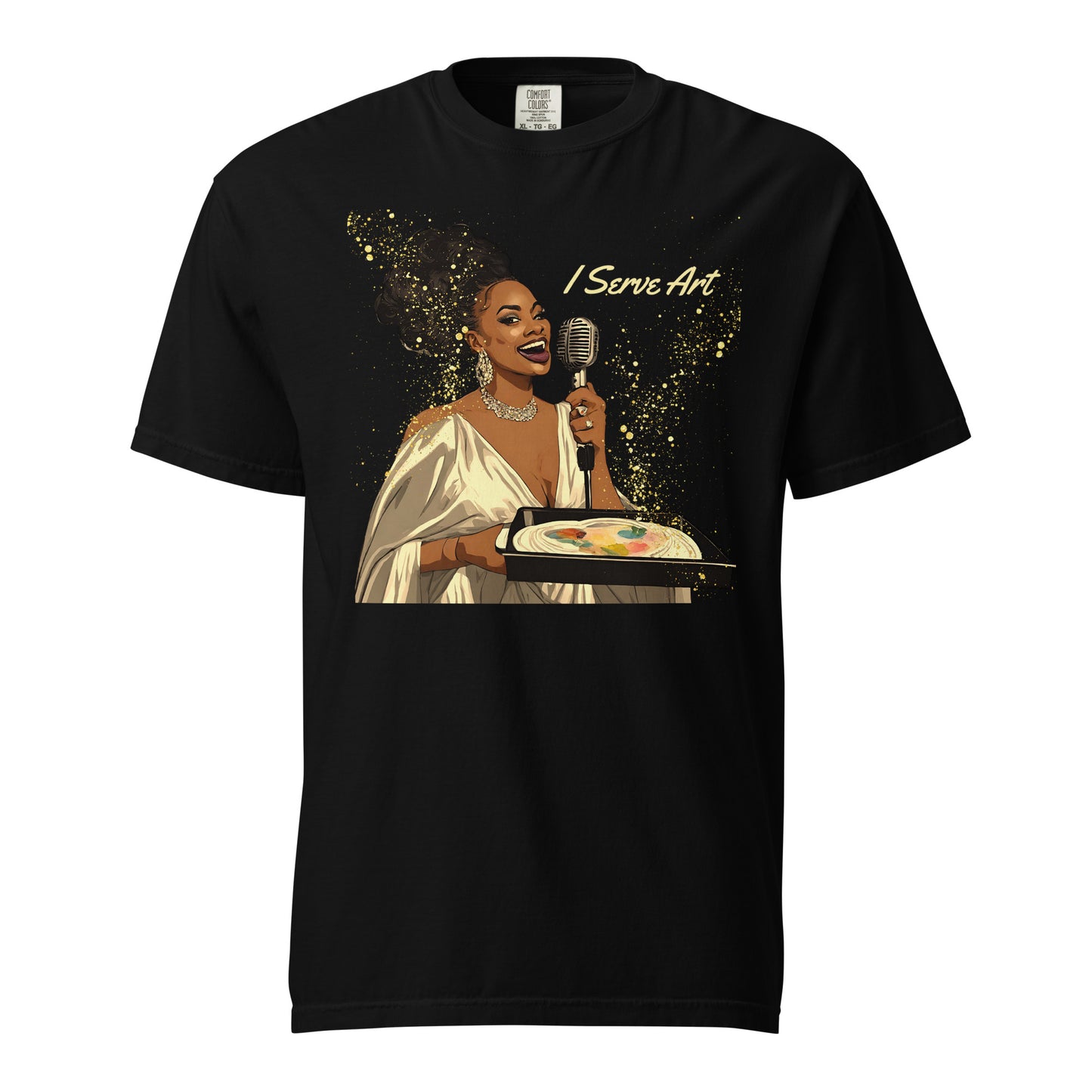 I Serve Art Golden Goddess Heavyweight Unisex Dark Colored T-Shirt
