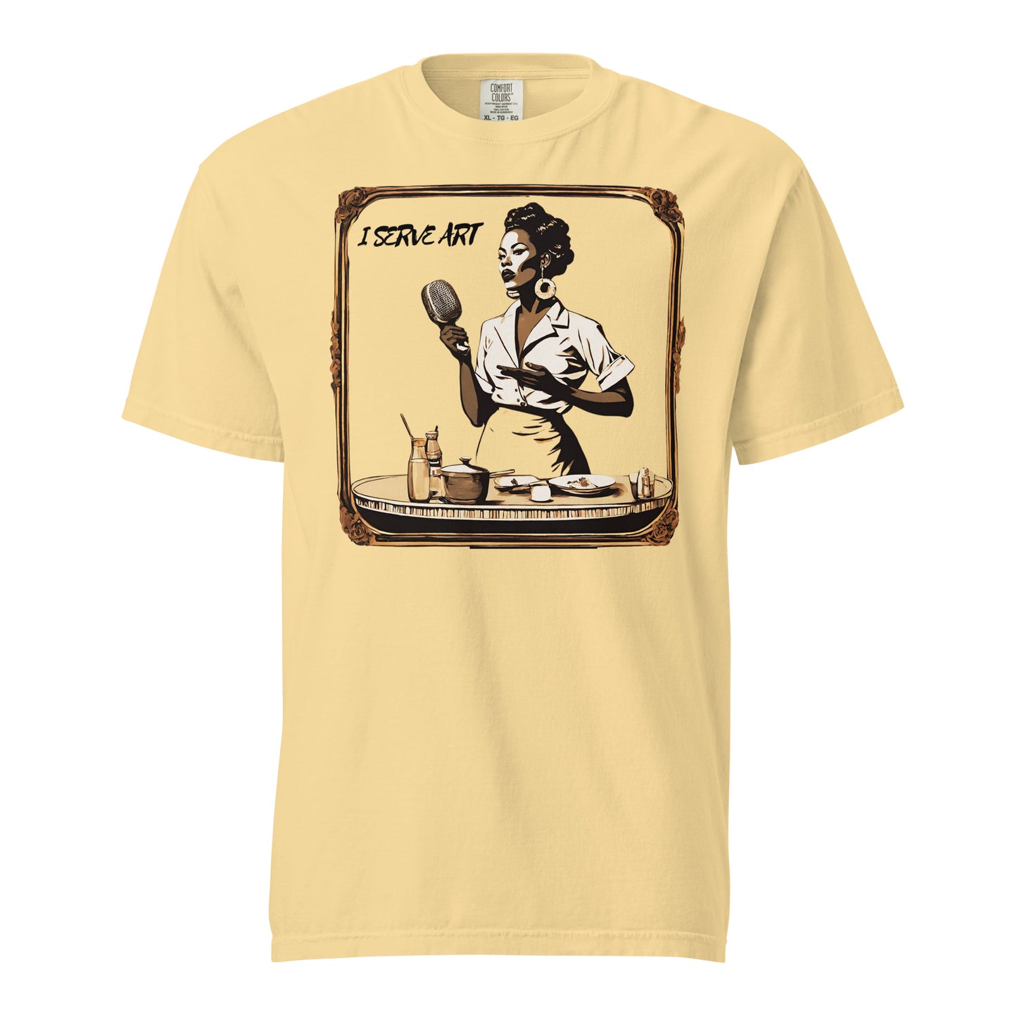 I Serve Art Waitress/Mic Heavyweight Unisex Light T-Shirt - Gold