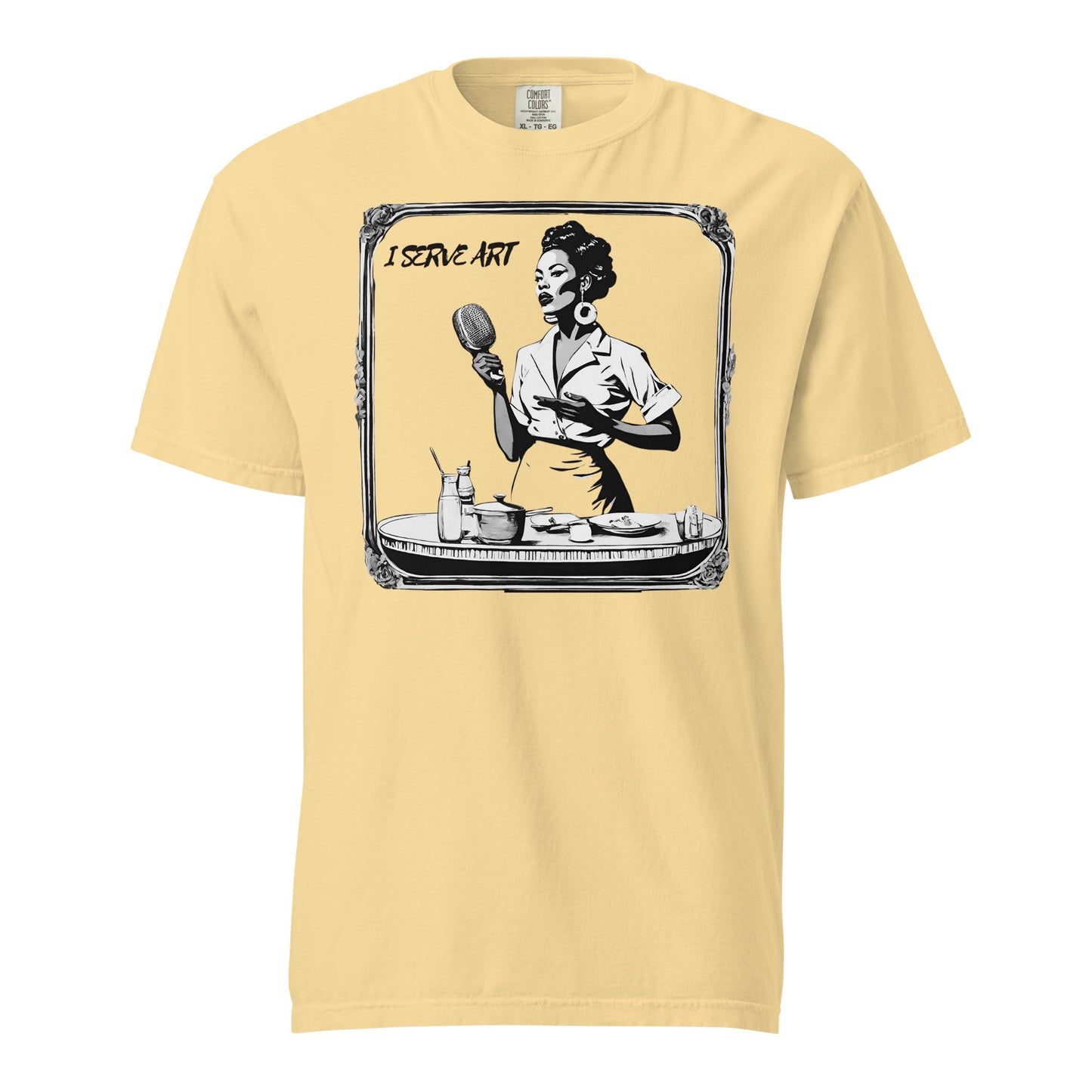 I Serve Art Waitress/Mic Heavyweight Unisex Light T-Shirt - Silver