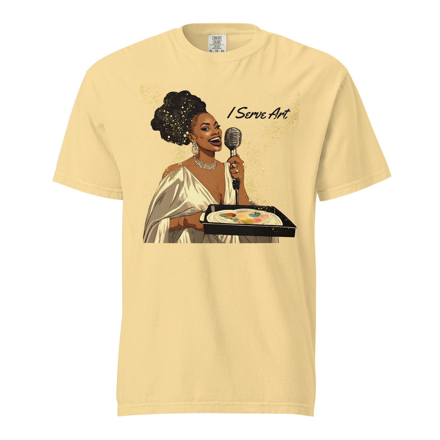 I Serve Art Golden Goddess Heavyweight Unisex Light Colored T-Shirt