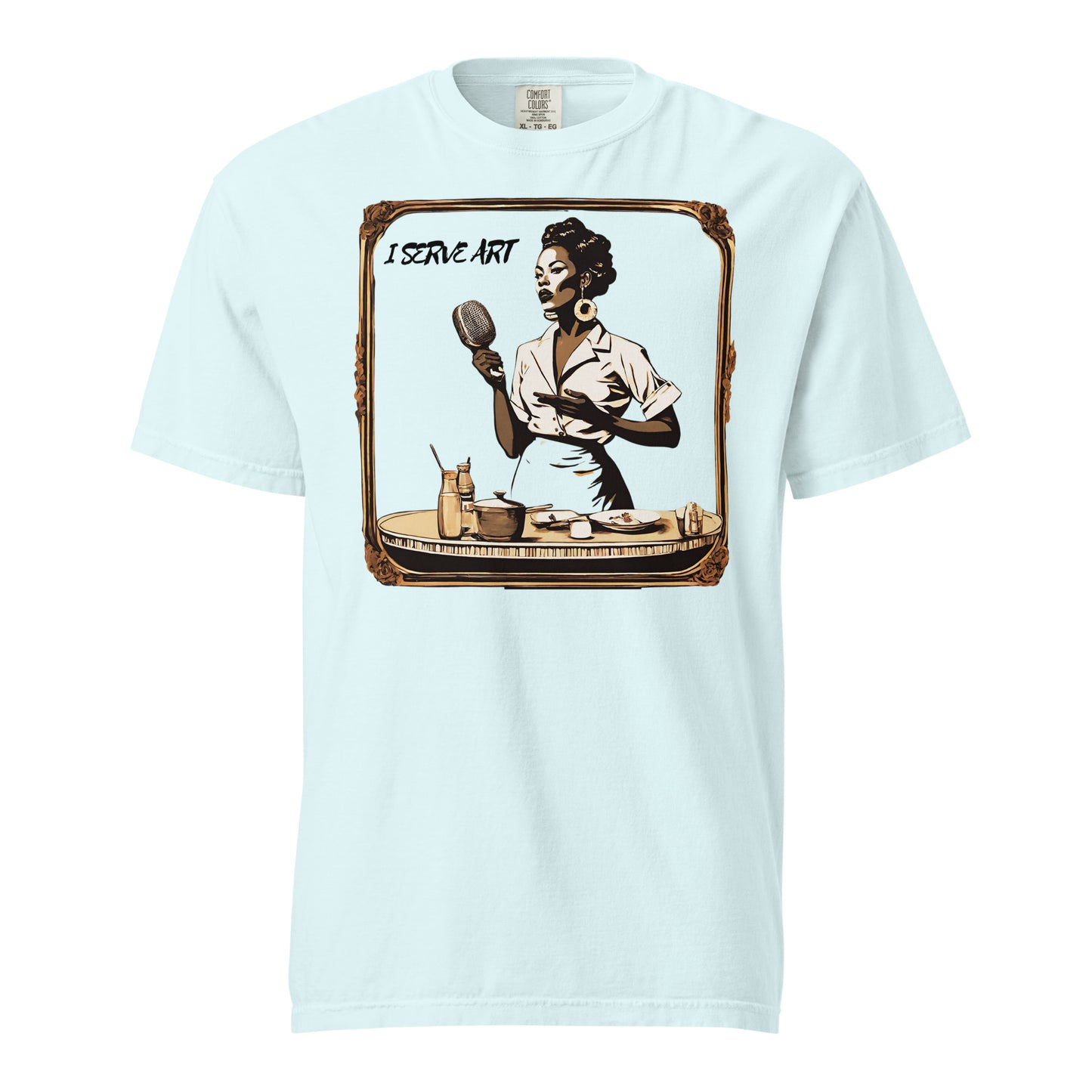 I Serve Art Waitress/Mic Heavyweight Unisex Light T-Shirt - Gold