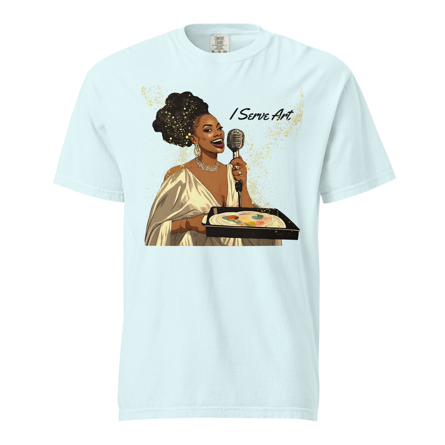 I Serve Art Golden Goddess Heavyweight Unisex Light Colored T-Shirt