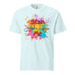 “Stan Me, Artist in Residence” tees featuring paint splatter designs, blending artistic creativity with stan culture. Available in 8 unique styles. Perfect for artists looking to attract fans and gigs. ice blue tee
