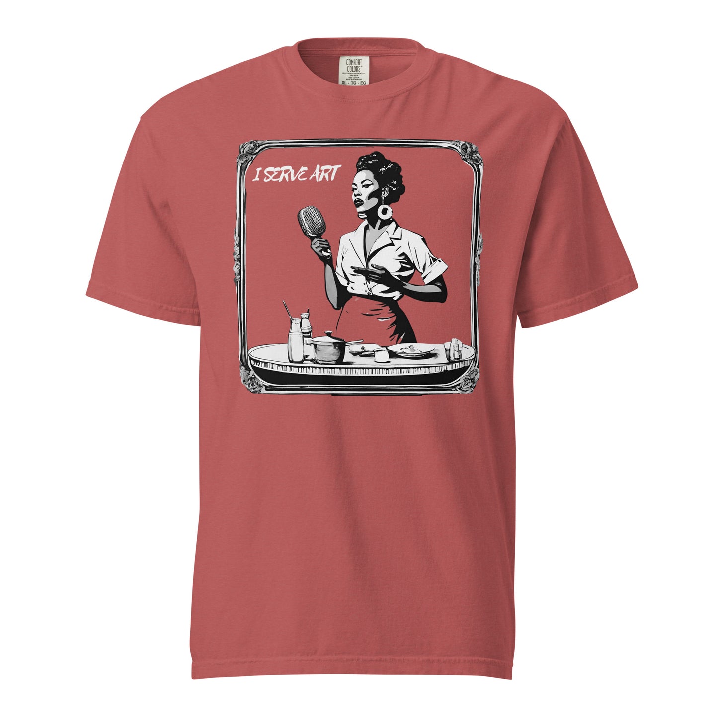 I Serve Art Waitress/Mic Heavyweight Unisex Dark T-Shirt - Silver