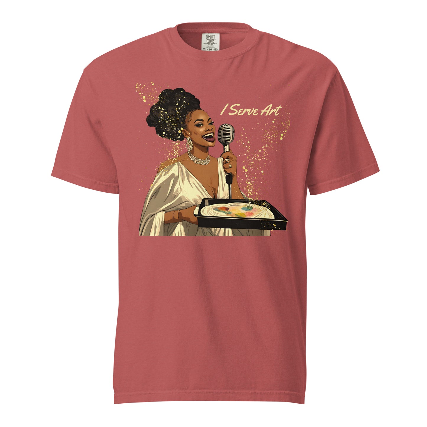I Serve Art Golden Goddess Heavyweight Unisex Dark Colored T-Shirt