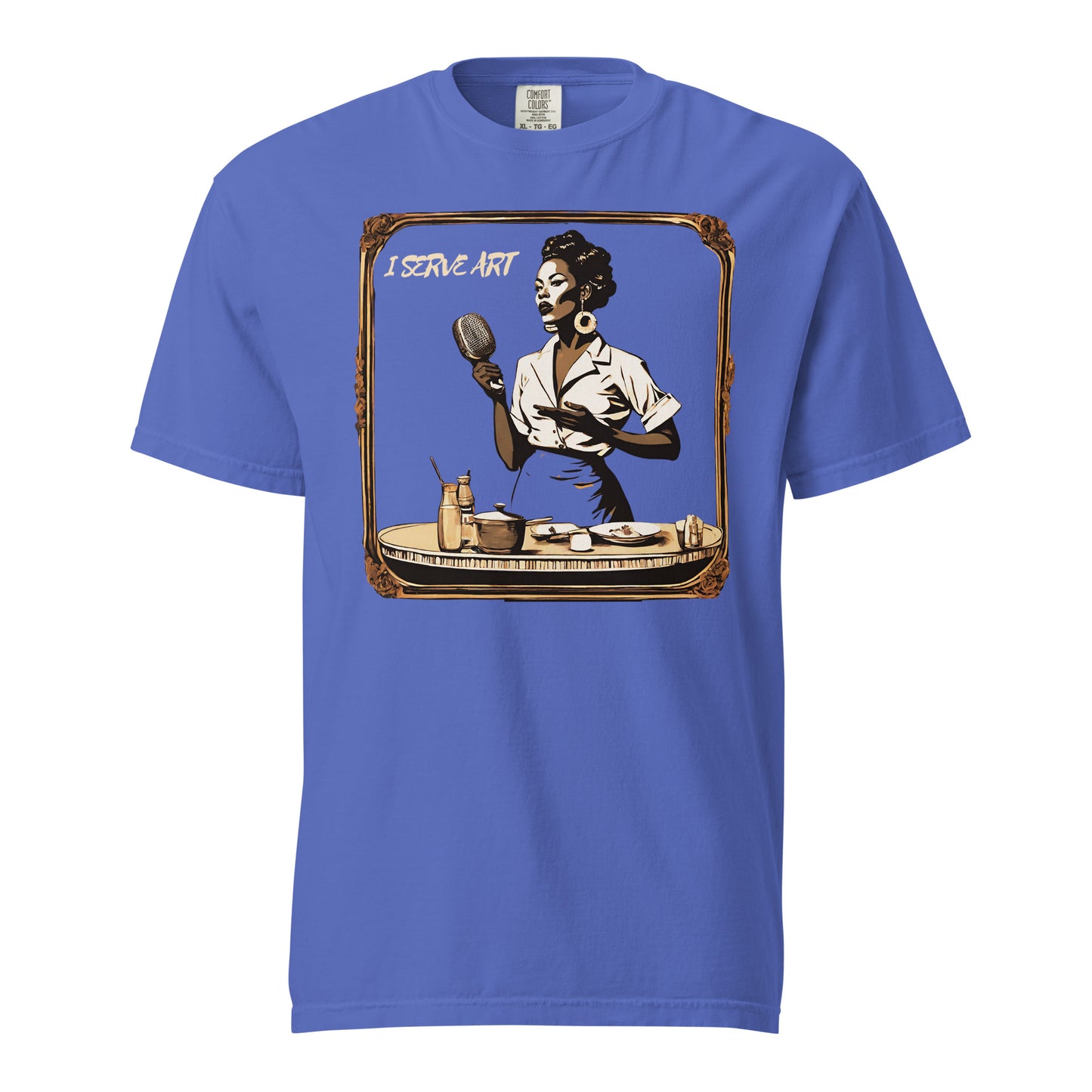 I Serve Art Waitress/Mic Heavyweight Unisex Dark T-Shirt - Gold