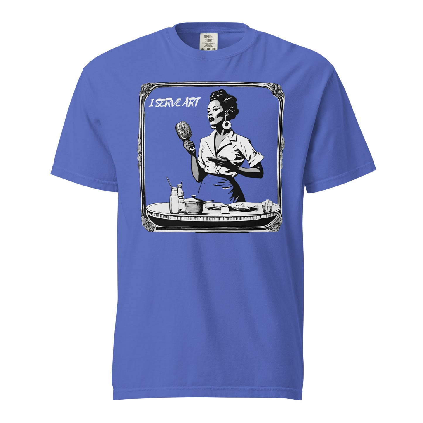I Serve Art Waitress/Mic Heavyweight Unisex Dark T-Shirt - Silver