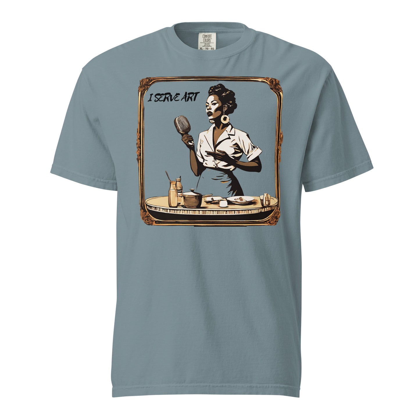 I Serve Art Waitress/Mic Heavyweight Unisex Light T-Shirt - Gold