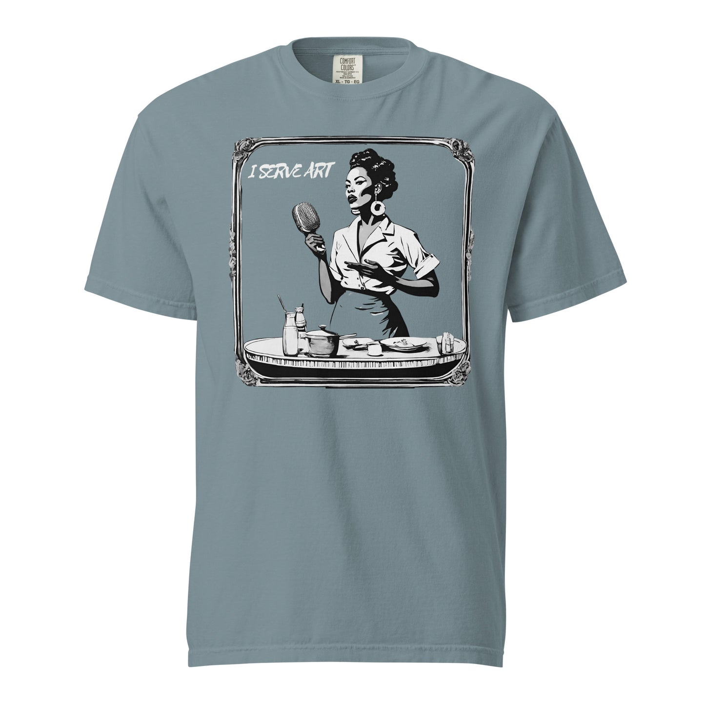 I Serve Art Waitress/Mic Heavyweight Unisex Dark T-Shirt - Silver