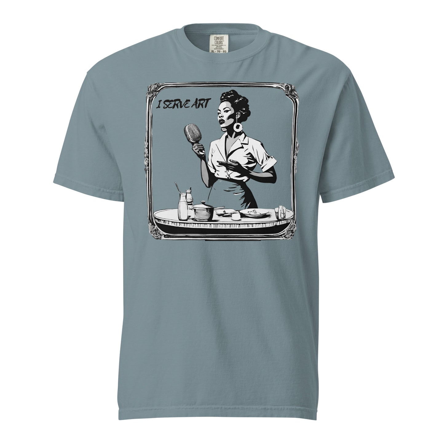I Serve Art Waitress/Mic Heavyweight Unisex Light T-Shirt - Silver