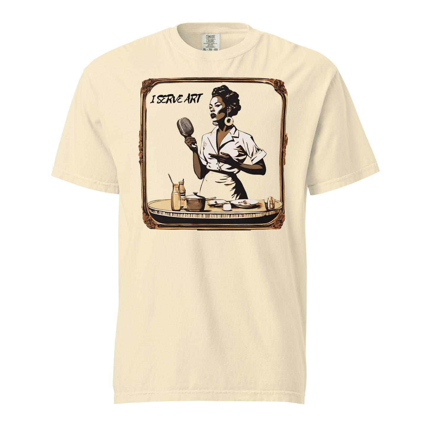I Serve Art Waitress/Mic Heavyweight Unisex Light T-Shirt - Gold