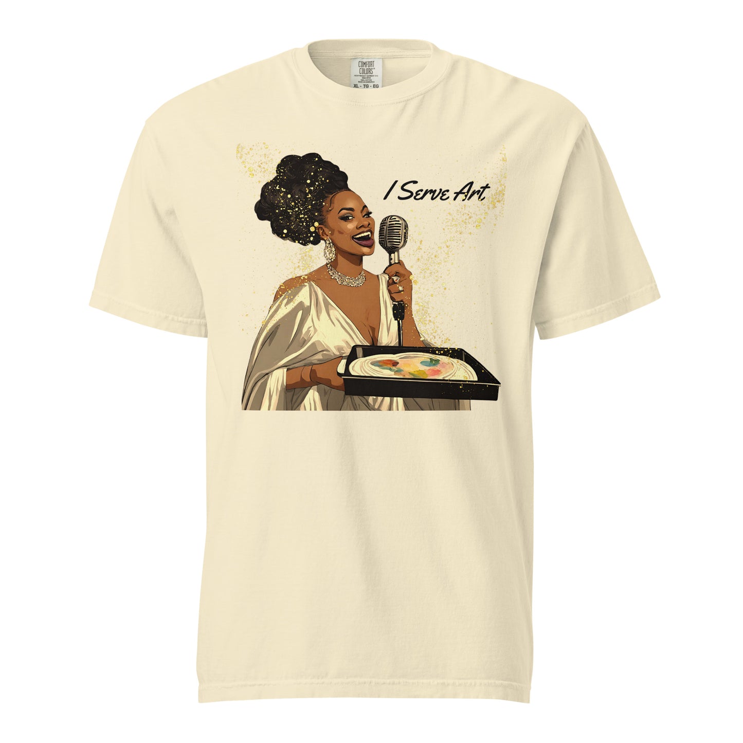I Serve Art Golden Goddess Heavyweight Unisex Light Colored T-Shirt