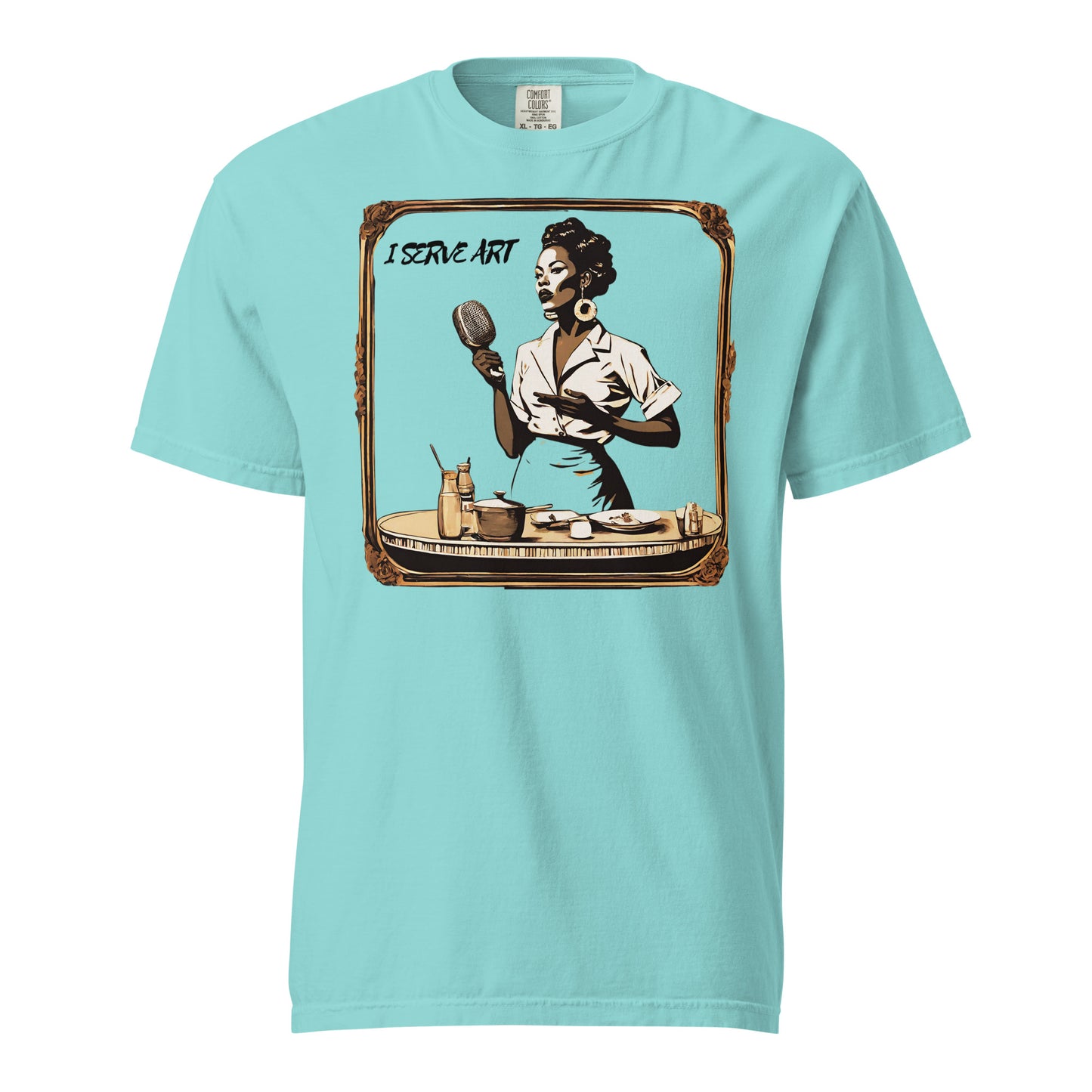 I Serve Art Waitress/Mic Heavyweight Unisex Light T-Shirt - Gold