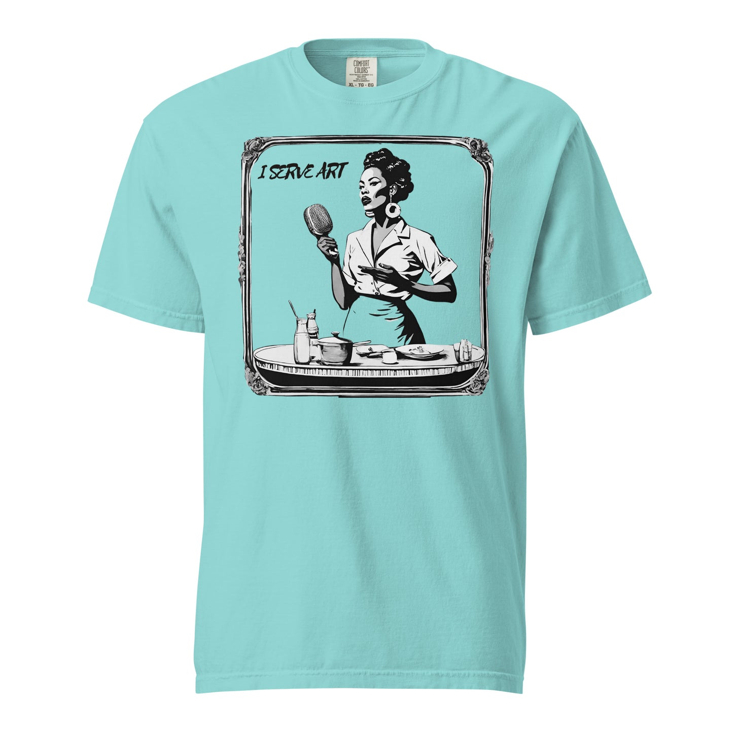 I Serve Art Waitress/Mic Heavyweight Unisex Light T-Shirt - Silver