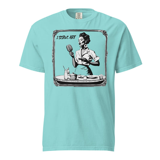 I Serve Art Waitress/Mic Heavyweight Unisex Light T-Shirt - Silver