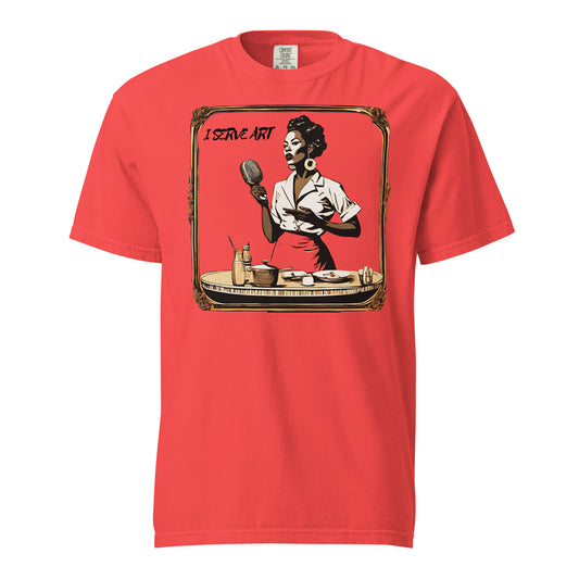 I Serve Art Waitress/Mic Heavyweight Unisex Light T-Shirt - Gold