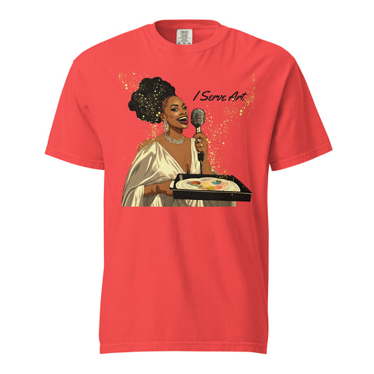 I Serve Art Golden Goddess Heavyweight Unisex Light Colored T-Shirt