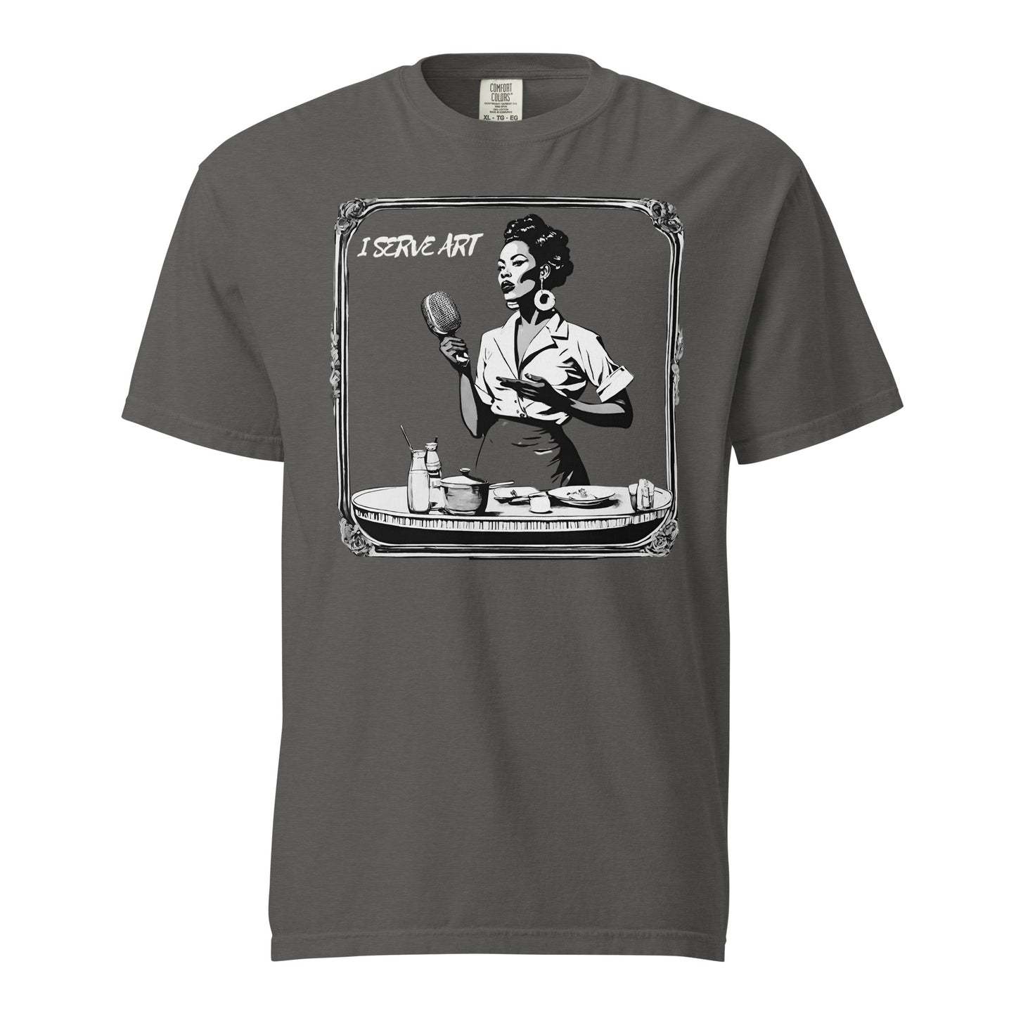 I Serve Art Waitress/Mic Heavyweight Unisex Dark T-Shirt - Silver