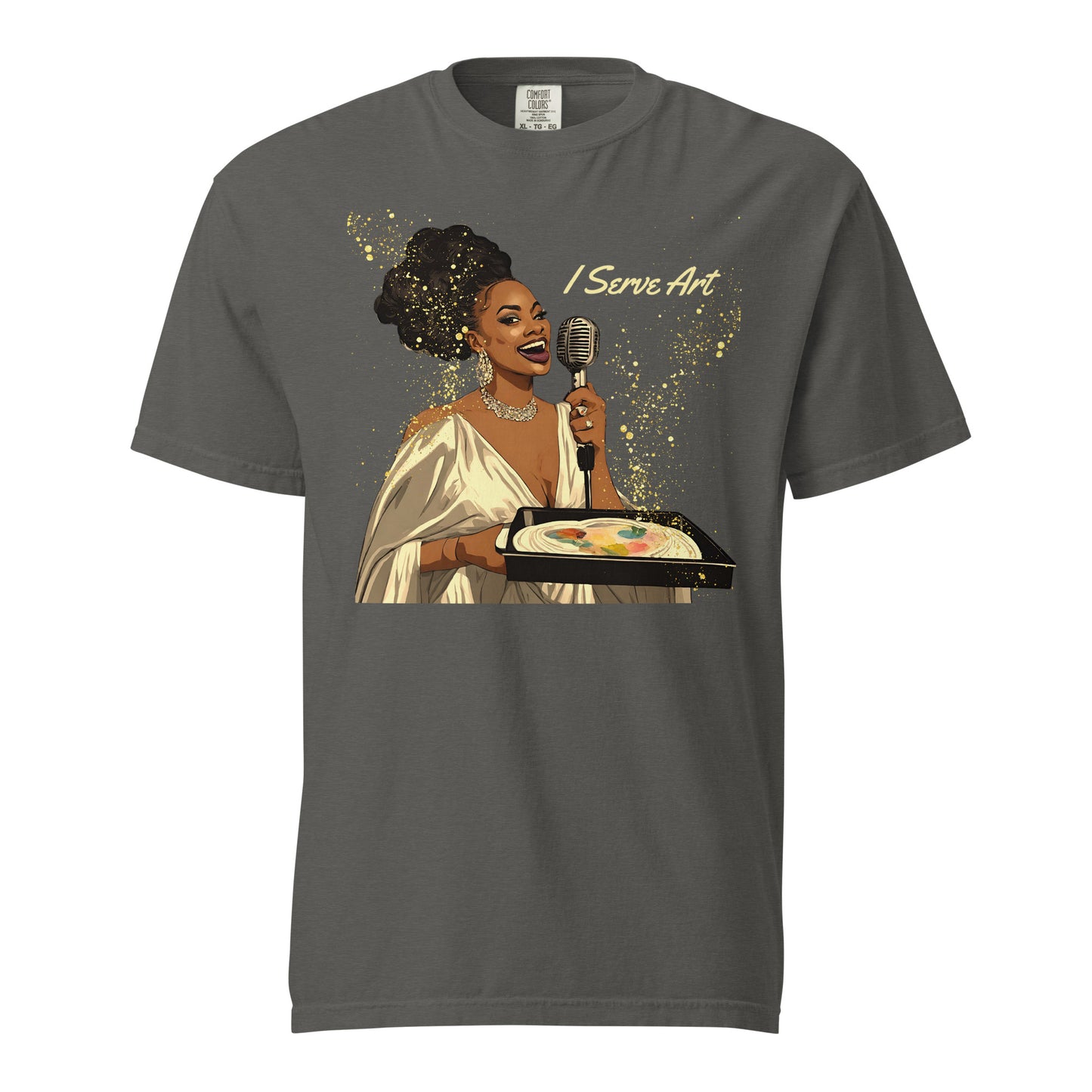 I Serve Art Golden Goddess Heavyweight Unisex Dark Colored T-Shirt