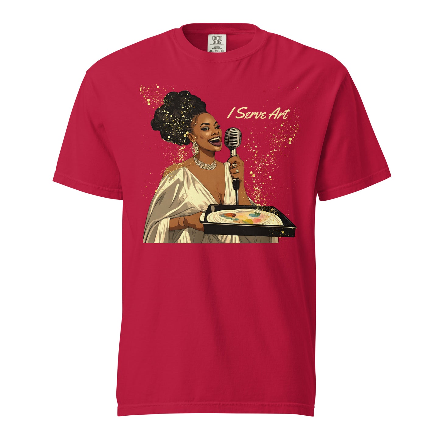 I Serve Art Golden Goddess Heavyweight Unisex Dark Colored T-Shirt