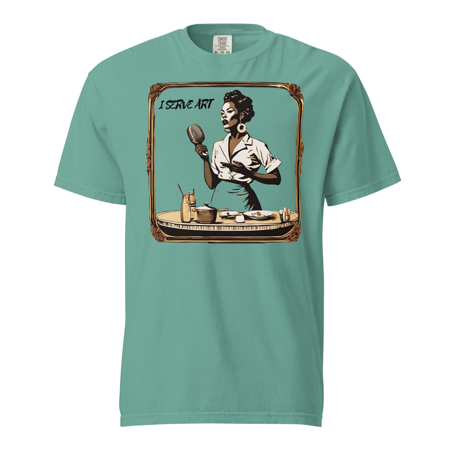 I Serve Art Waitress/Mic Heavyweight Unisex Light T-Shirt - Gold