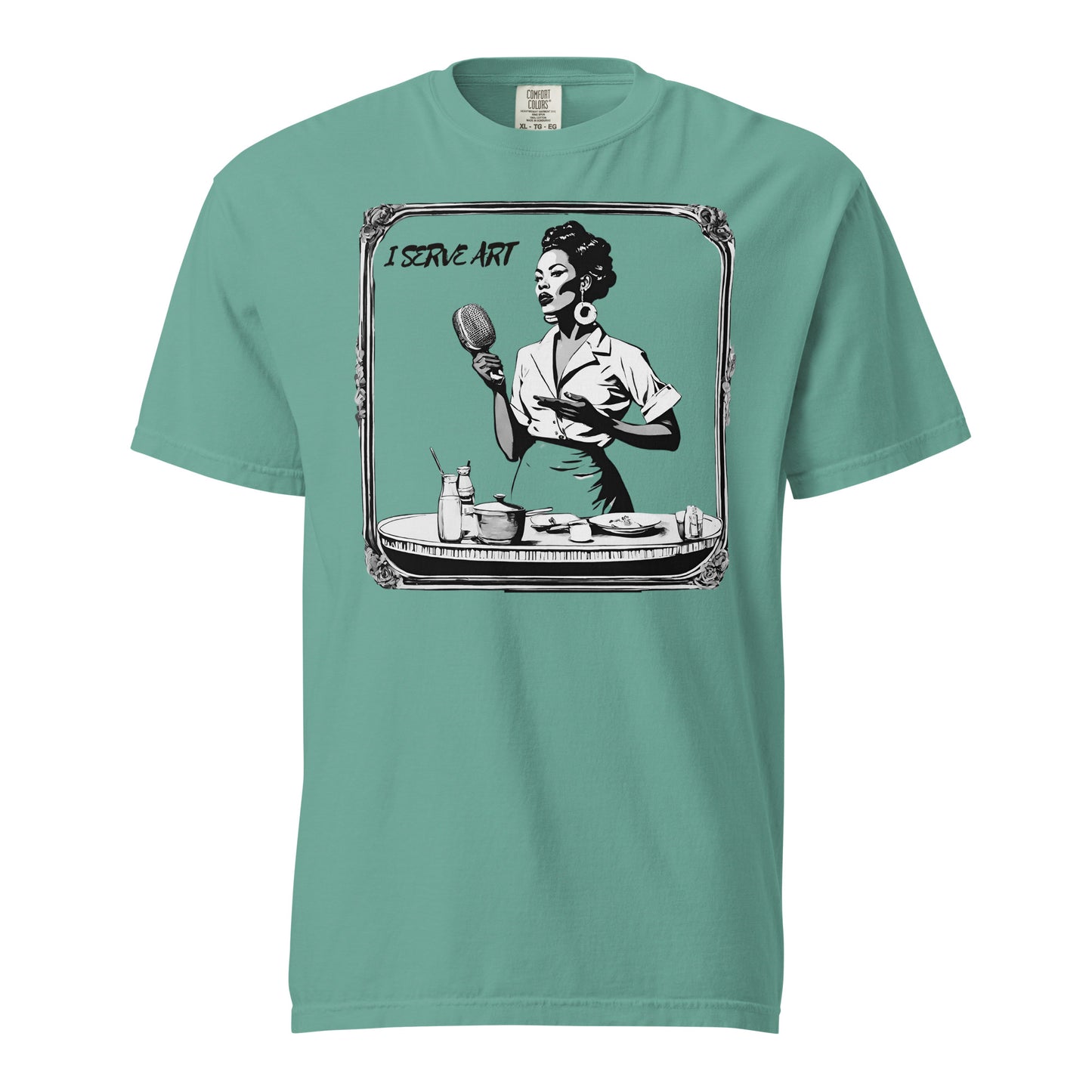 I Serve Art Waitress/Mic Heavyweight Unisex Light T-Shirt - Silver