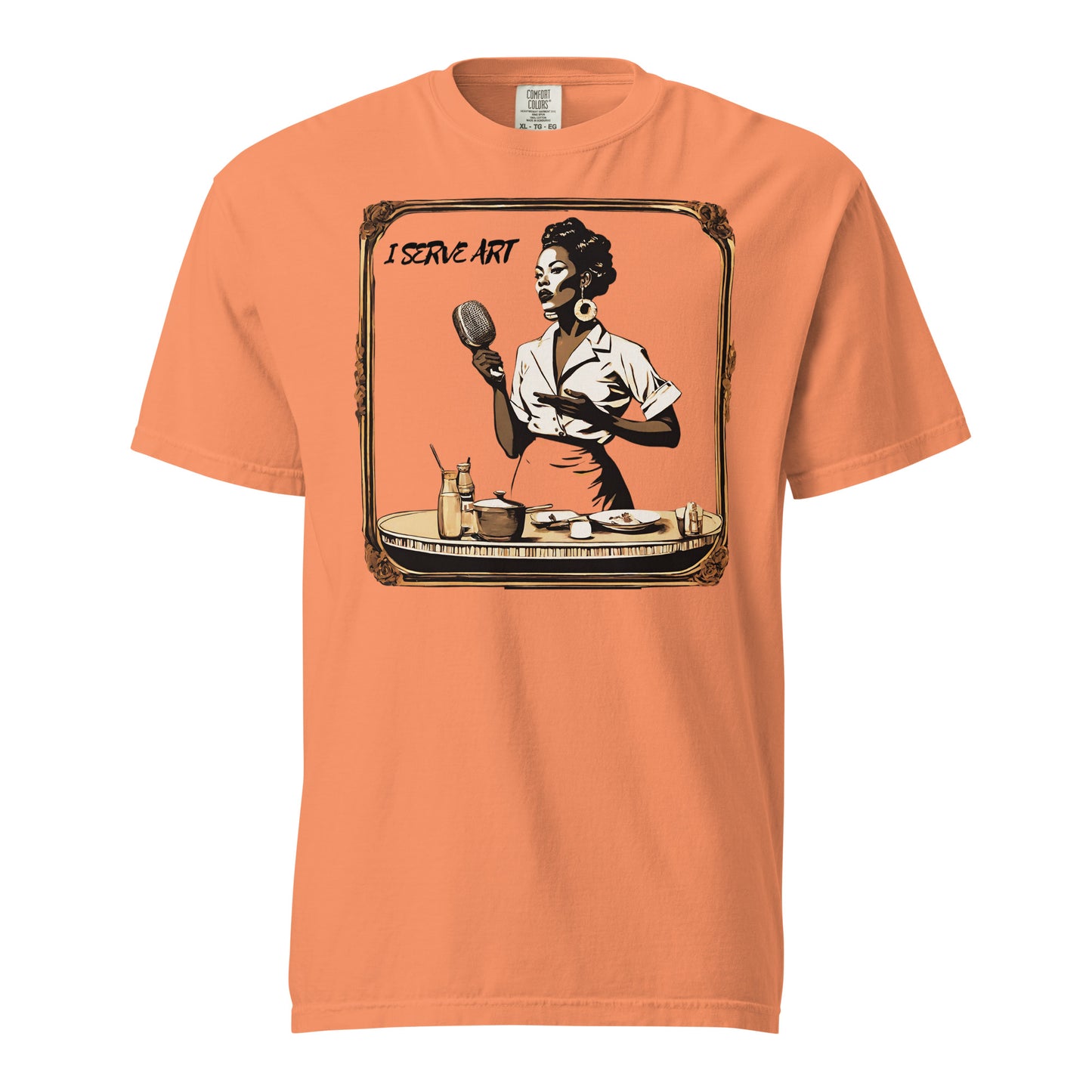 I Serve Art Waitress/Mic Heavyweight Unisex Light T-Shirt - Gold
