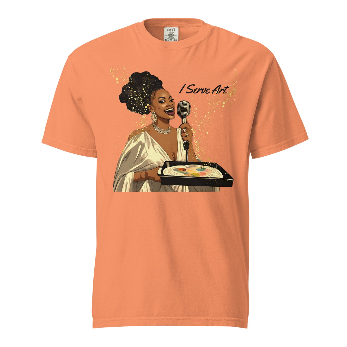 I Serve Art Golden Goddess Heavyweight Unisex Light Colored T-Shirt