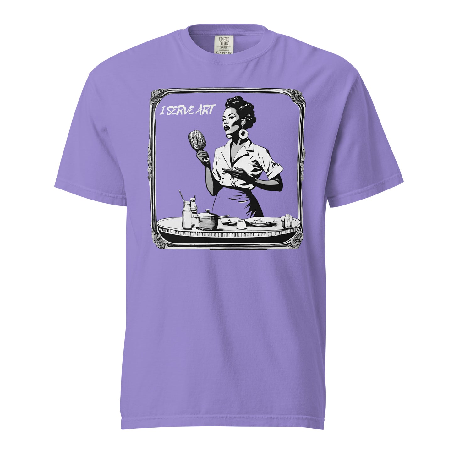 I Serve Art Waitress/Mic Heavyweight Unisex Dark T-Shirt - Silver