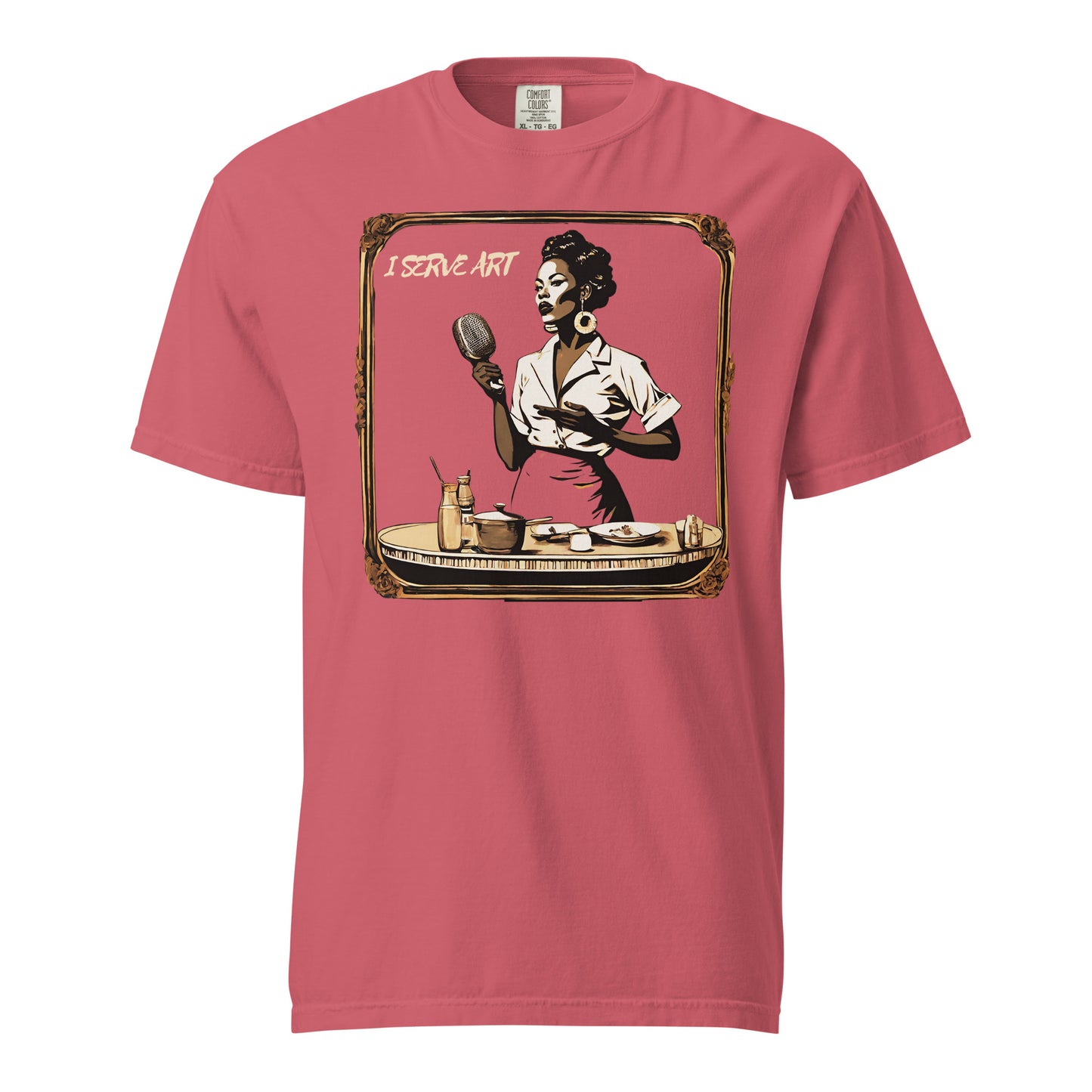 I Serve Art Waitress/Mic Heavyweight Unisex Dark T-Shirt - Gold