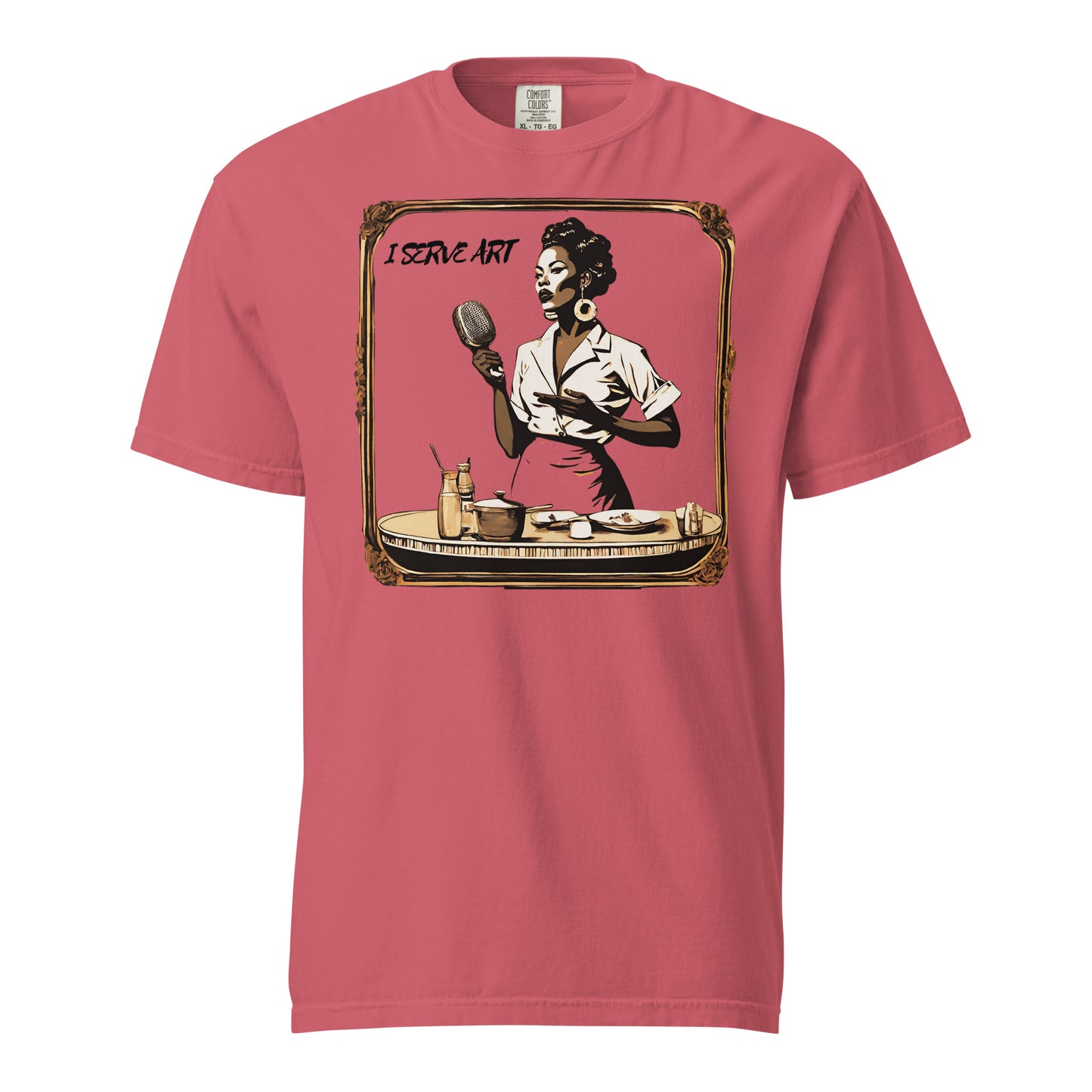 I Serve Art Waitress/Mic Heavyweight Unisex Light T-Shirt - Gold