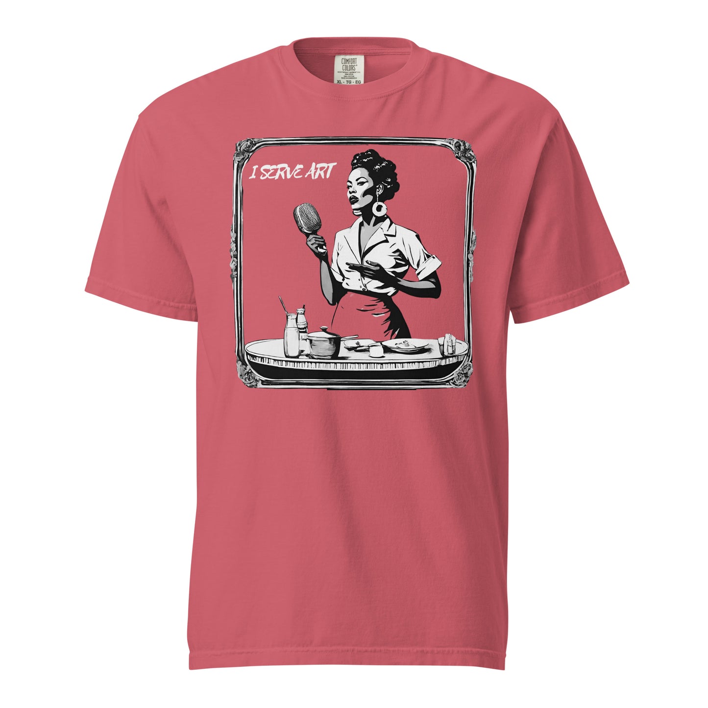 I Serve Art Waitress/Mic Heavyweight Unisex Dark T-Shirt - Silver
