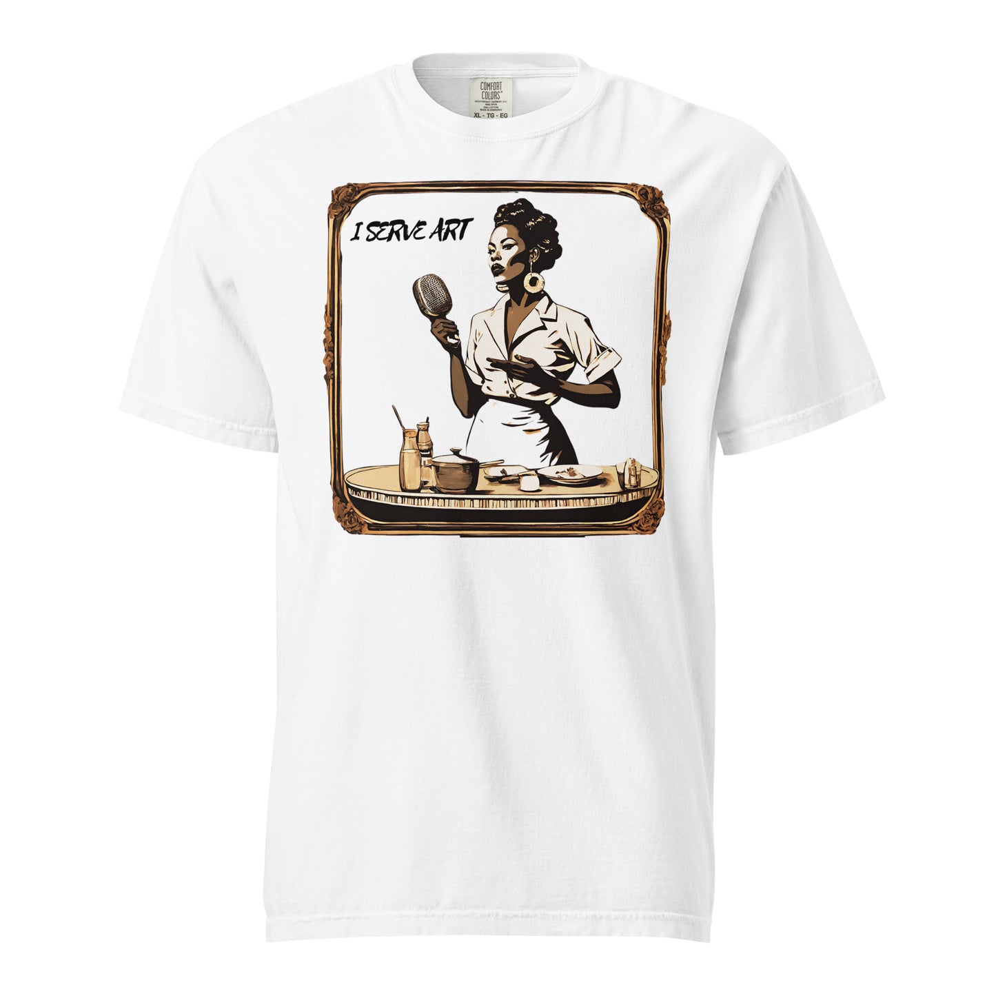 I Serve Art Waitress/Mic Heavyweight Unisex Light T-Shirt - Gold