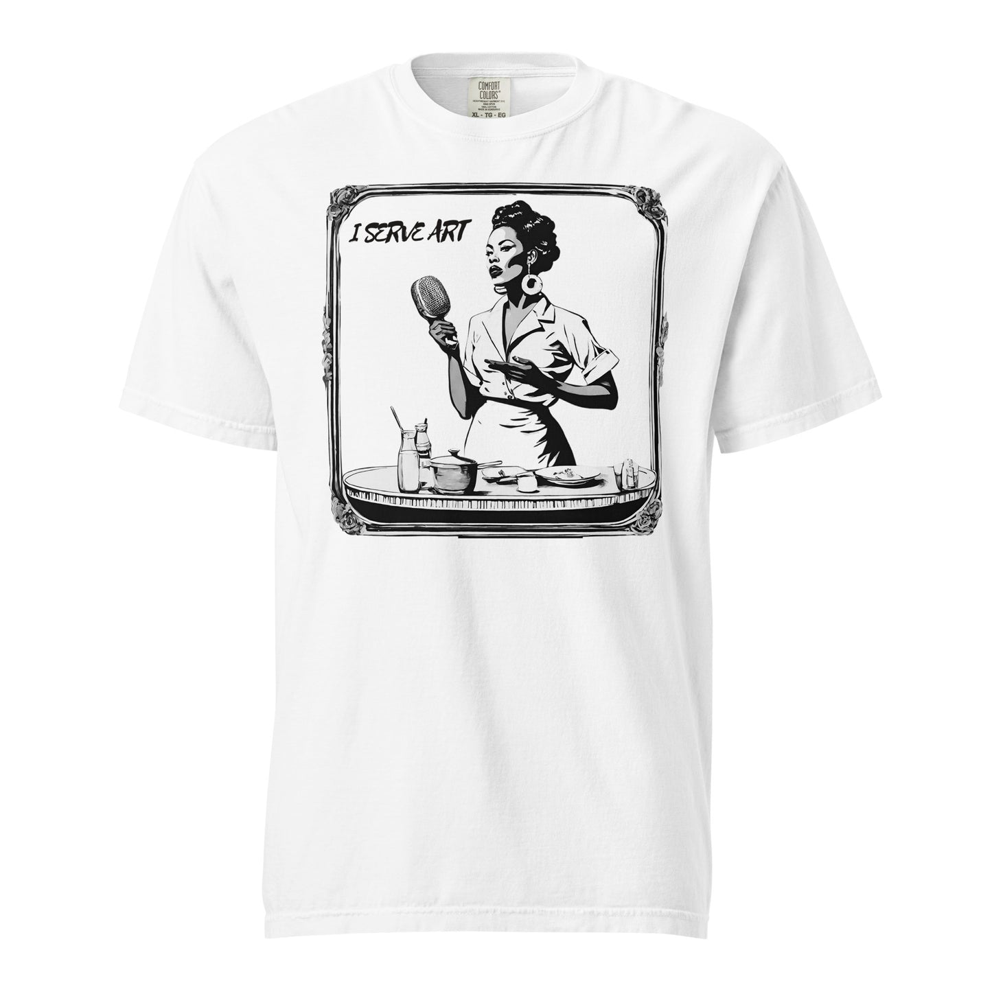 I Serve Art Waitress/Mic Heavyweight Unisex Light T-Shirt - Silver