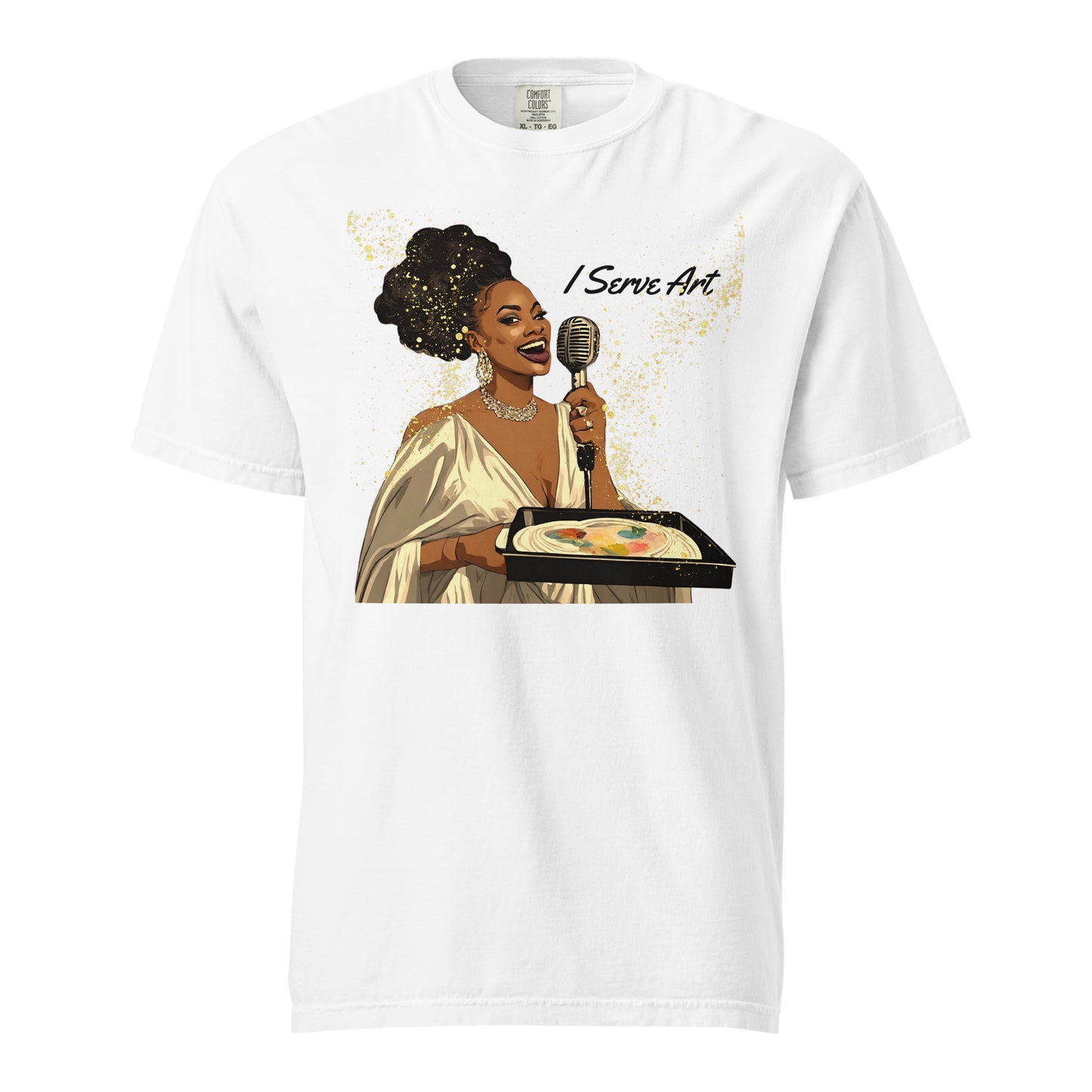 I Serve Art Golden Goddess Heavyweight Unisex Light Colored T-Shirt