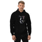 A stylish black and white Heavyweight Be the Light Unisex Hoodie displayed against a backdrop of creativity. The bold graphics symbolize authenticity, inviting artists to embrace their vision and be the light for their audience.