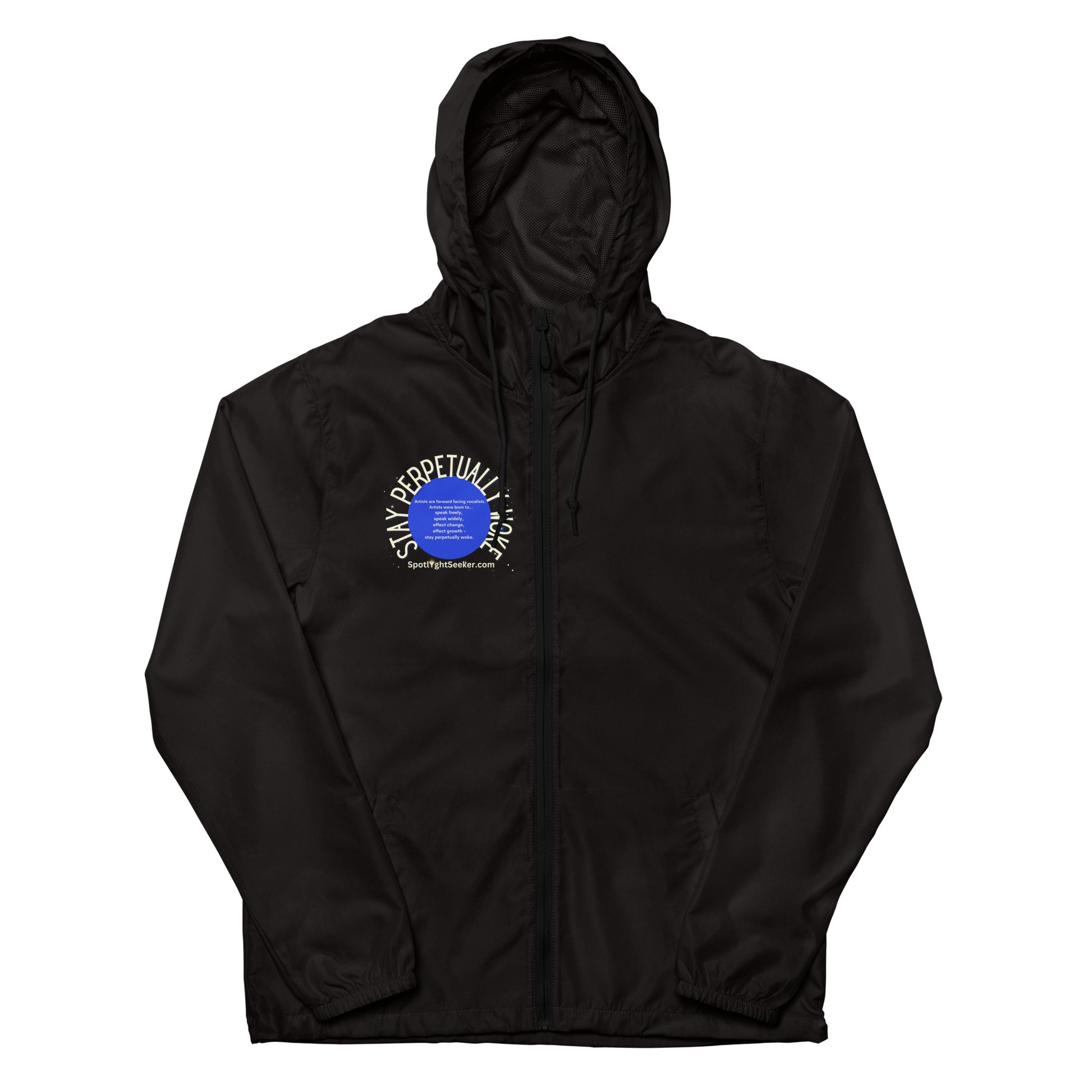 Stay Perpetually Woke Dark Windbreaker by SpotlYght Seeker - A badass black windbreaker with a message that slays