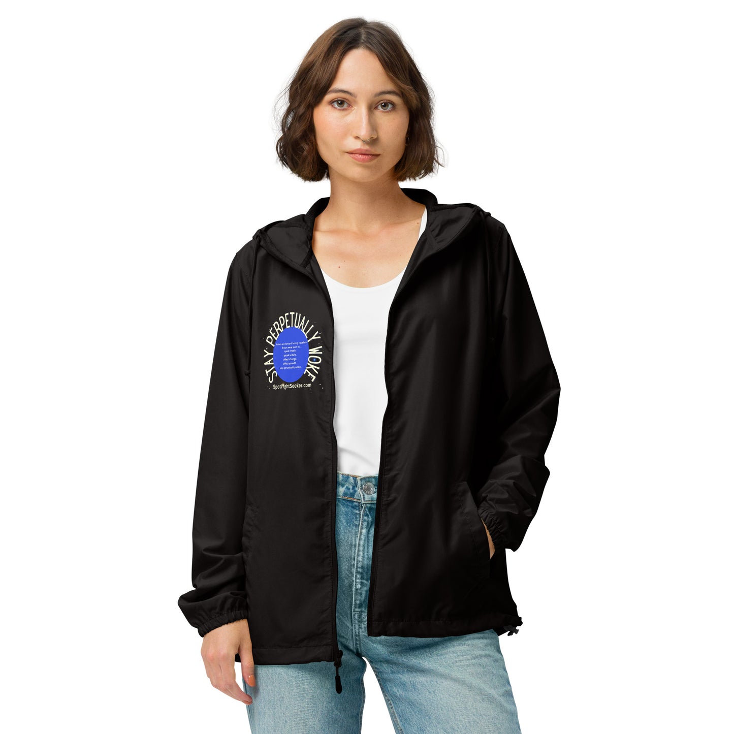 Stay Perpetually Woke Unisex Lightweight Zip Up Windbreaker - Dark Colors
