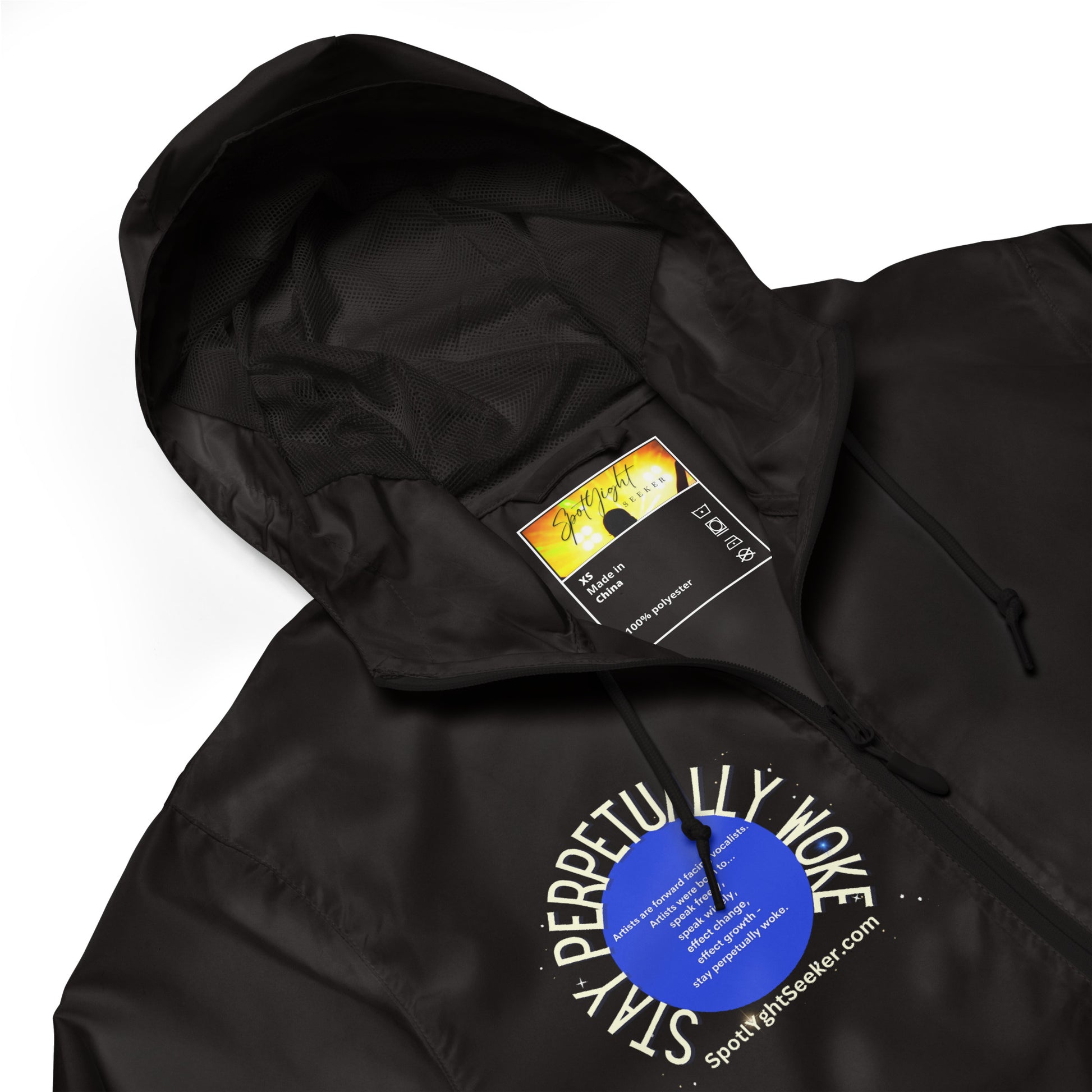 Stay Perpetually Woke Dark Windbreaker by SpotlYght Seeker - A badass black windbreaker with a message that slays
