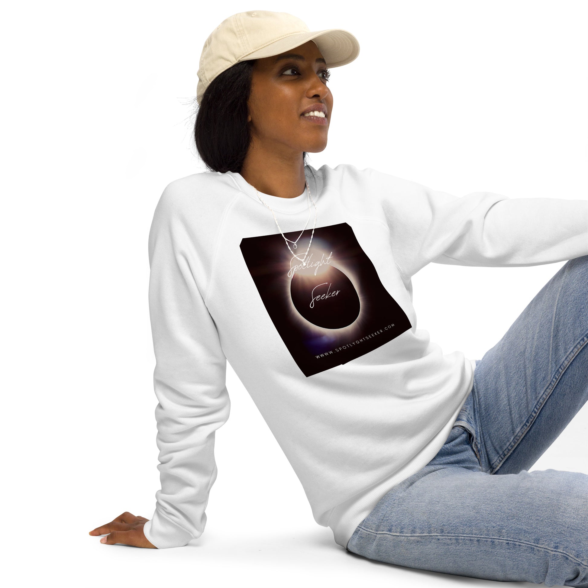 Image of the Moonlit SpotlYght Unisex Eco Sweatshirt, a stylish and comfortable sweatshirt reflecting the artistic birthright and featuring a captivating design inspired by moonlit nights. Crafted from eco-friendly materials. 🌙🎨