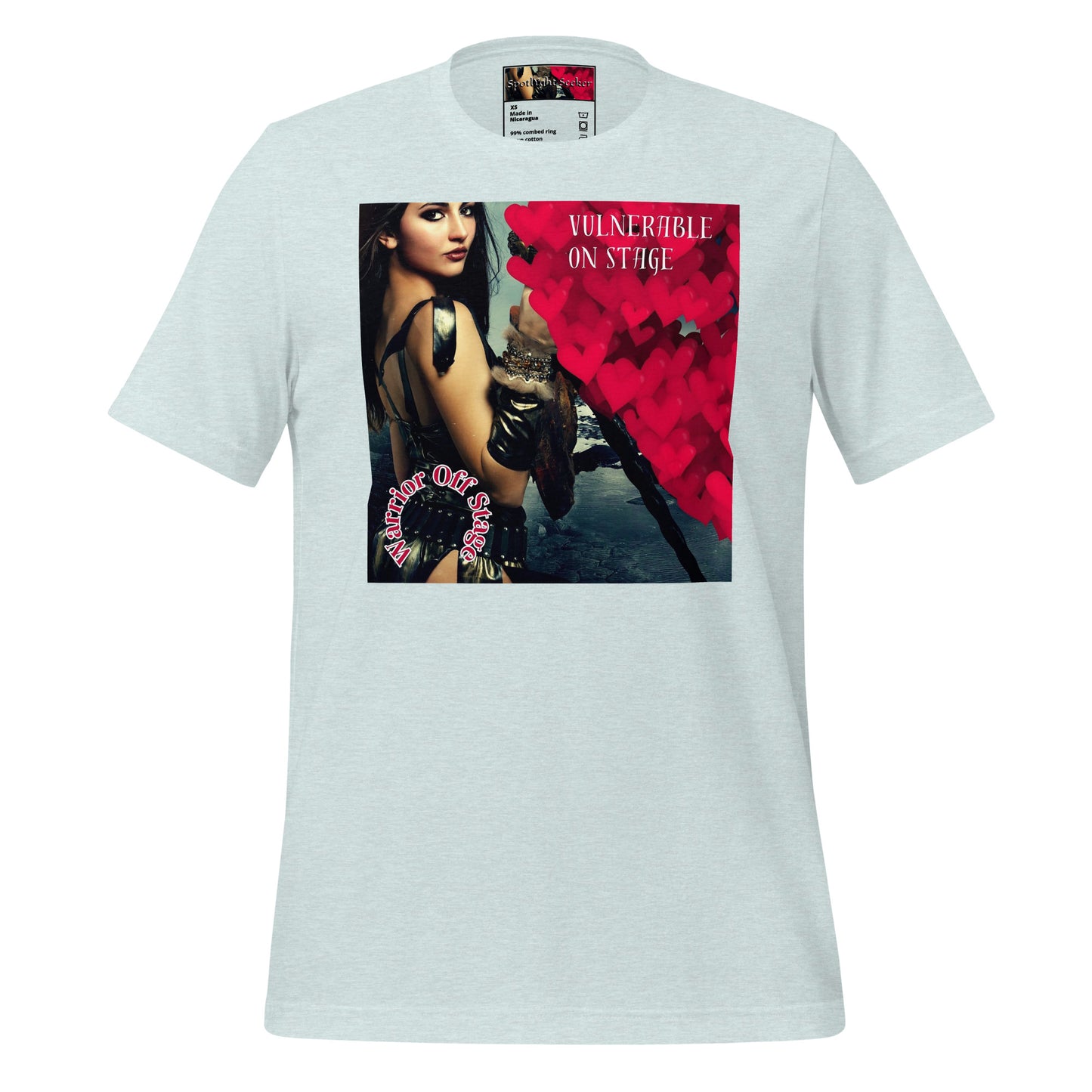 BRFA STARK Vulnerable Artist Unisex Tee - Embrace authenticity and shield yourself from judgment with our empowering tee. Crush negative vibes and own your spotlight with every wear. Heather Prism Ice Blue Tee