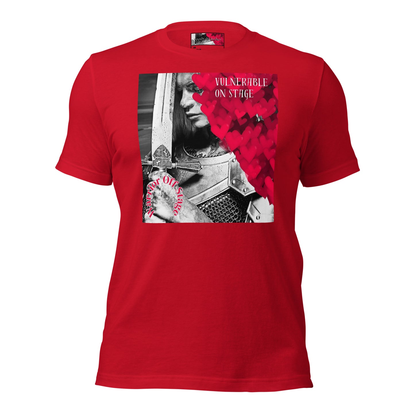 A bold and stylish Unisex Artist Vulnerable Warrior T-Shirt in Classic design, specifically crafted for Female Artists The shirt features empowering graphics, celebrating authenticity on stage and fierce warrior strength off stage. Perfect for making a statement in the world of art and beyond.