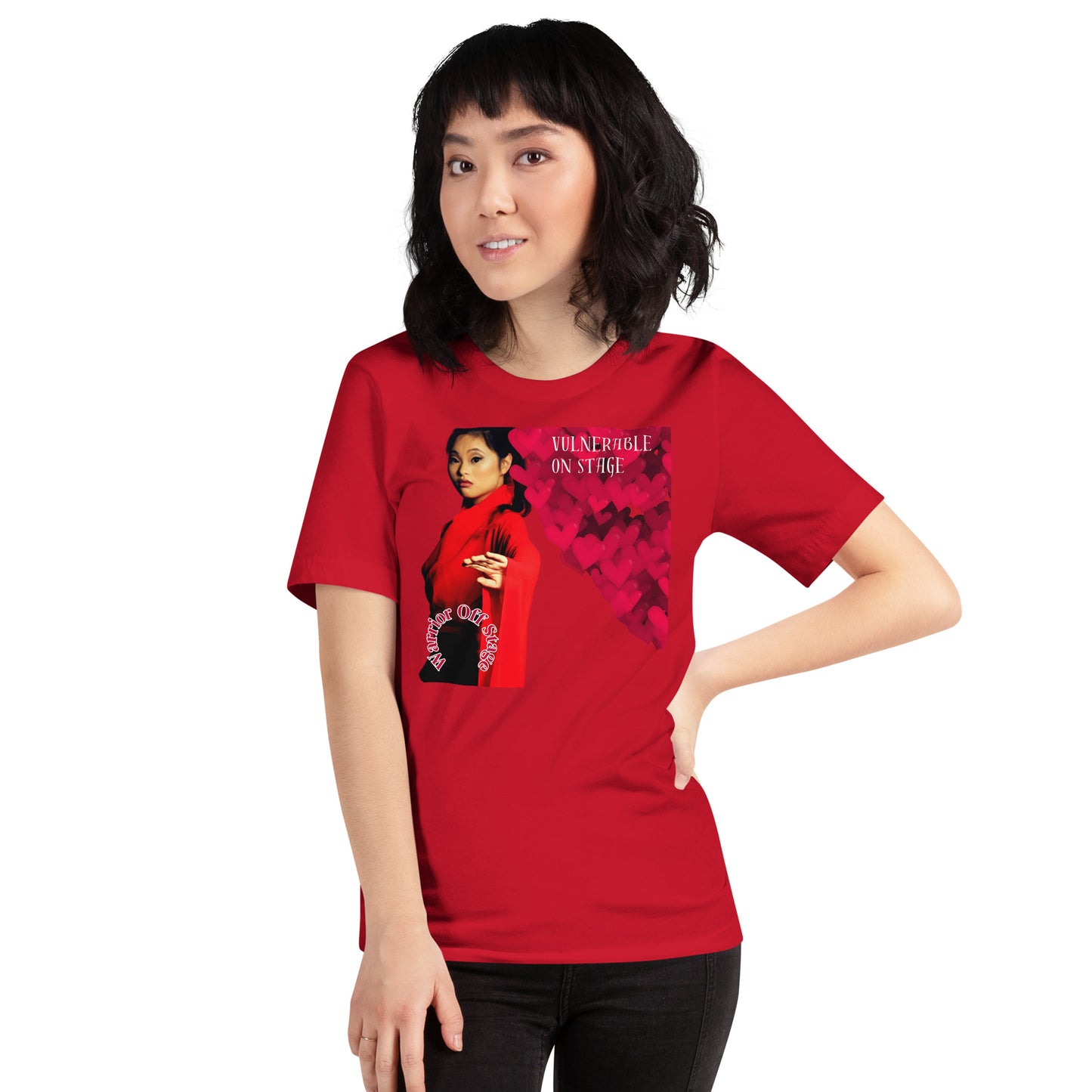 Unleash your artistic essence with the Vulnerable Warrior AFA B/W Tee. Break free from perfectionism, embrace authenticity, and let your true artistry shine through with each wear. Red Tee