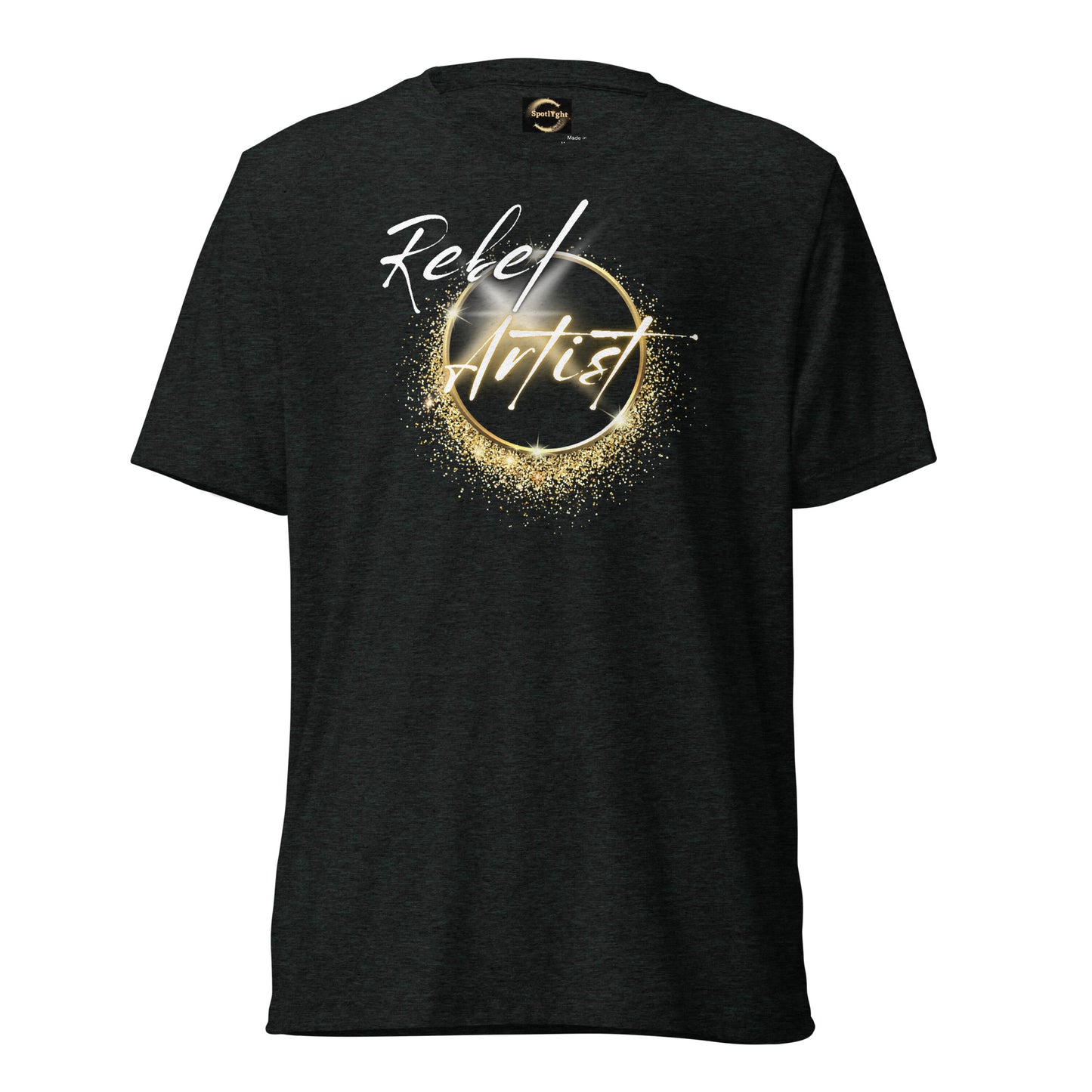 Rebel Artist Short Sleeve T-Shirt: A dynamic, lightning bolt-inspired design in Solid Black, Charcoal Black, and Emerald colors. Crafted from airy triblend fabric for ultimate comfort and freedom. Unleash your creativity and courage with this expressive and liberating t-shirt. ⚡🖤🌑 #FashionFreedom #RebelArtistApparel