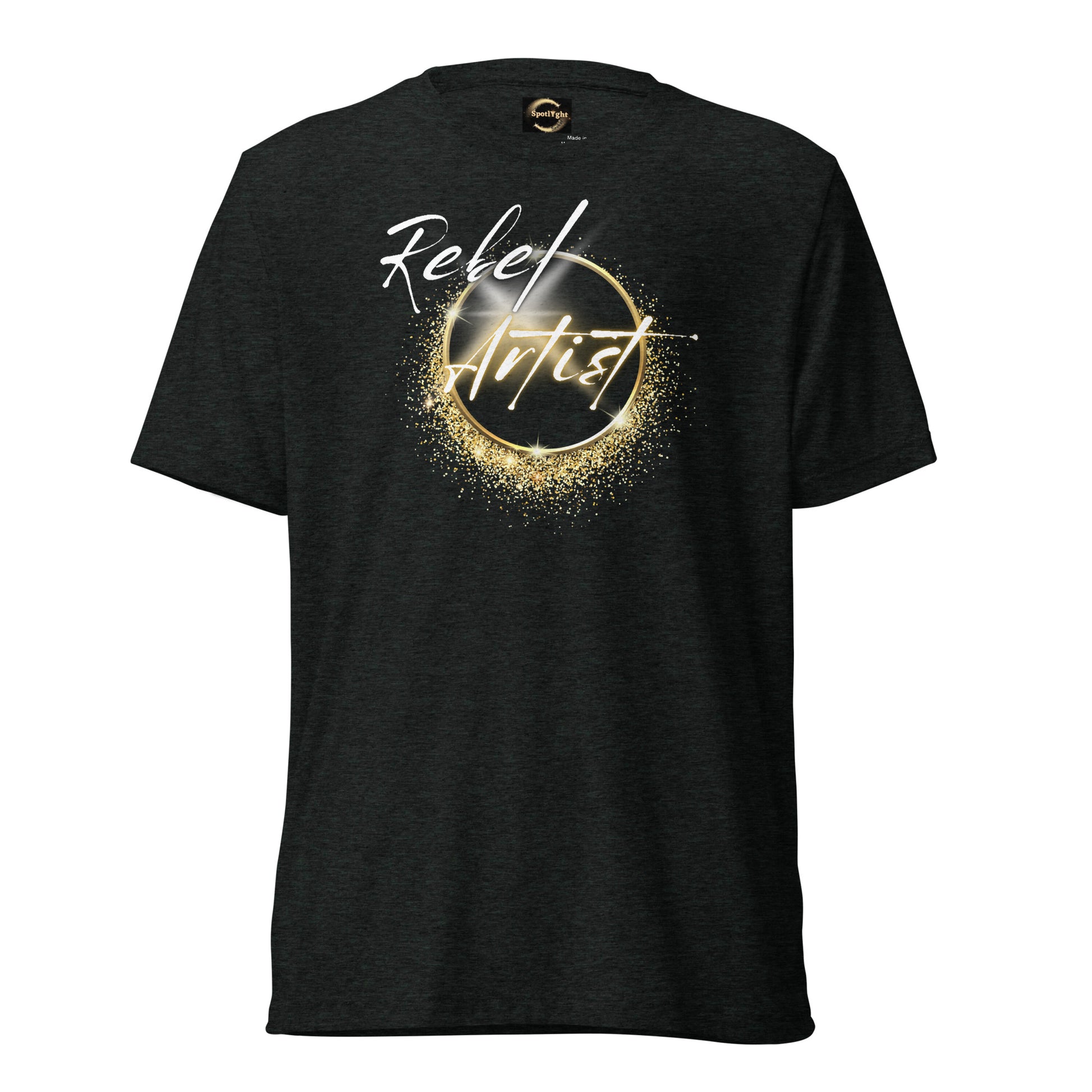 Rebel Artist Short Sleeve T-Shirt: A dynamic, lightning bolt-inspired design in Solid Black, Charcoal Black, and Emerald colors. Crafted from airy triblend fabric for ultimate comfort and freedom. Unleash your creativity and courage with this expressive and liberating t-shirt. ⚡🖤🌑 #FashionFreedom #RebelArtistApparel