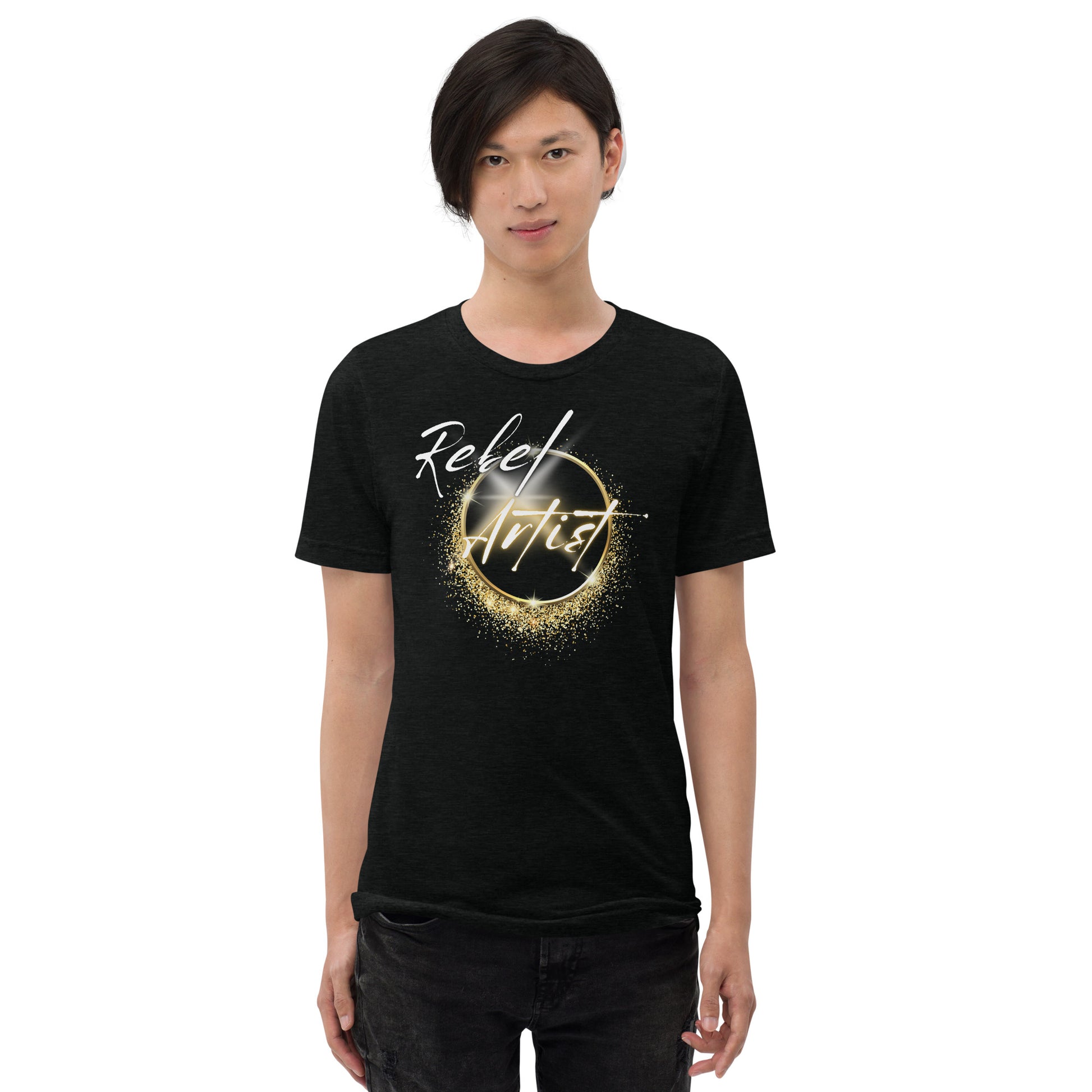 Rebel Artist Short Sleeve T-Shirt: A dynamic, lightning bolt-inspired design in Solid Black, Charcoal Black, and Emerald colors. Crafted from airy triblend fabric for ultimate comfort and freedom. Unleash your creativity and courage with this expressive and liberating t-shirt. ⚡🖤🌑 #FashionFreedom #RebelArtistApparel