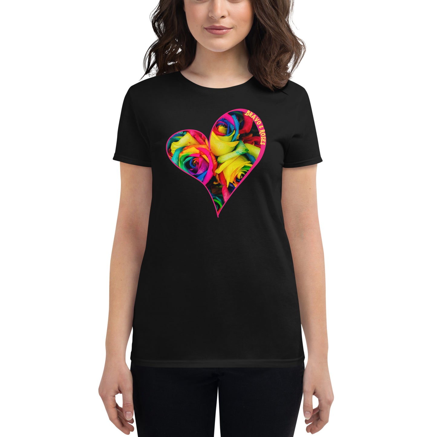 Bravo & Roses Multi- Color Heart Women's Short Sleeve T-Shirt Bouquet